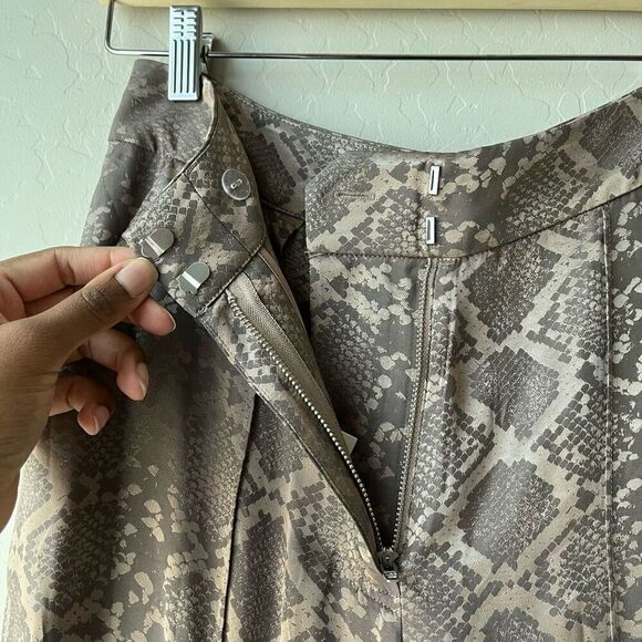 NEW SIMKHAI Trouser Pants Snakeskin Wide Leg Brown Python Print Pants Size 0 - Picture 5 of 12